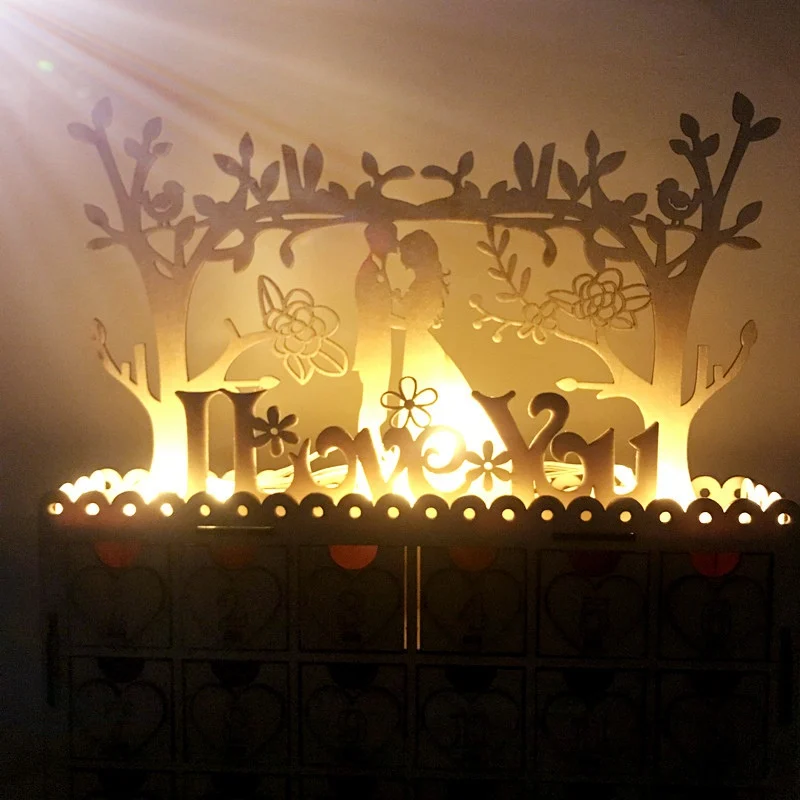 

DIY Wooden Tree And I Love You Sign With LED Light Ideal For Reception Wedding Table Decorations