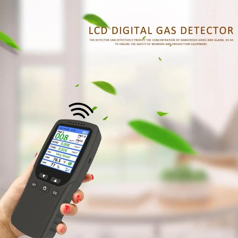 

8 in 1 Gas Analyzer PM2.5/HCHO/TVOC/AQI Air Quality Monitor Digital Temperature Humidity Meter Monitor for Household Car