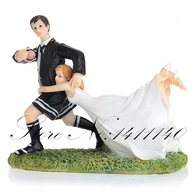 "Love Match" футбол/регби Свадебный Торт Топперы пара невесты и жениха статуэтки на верхушку торта