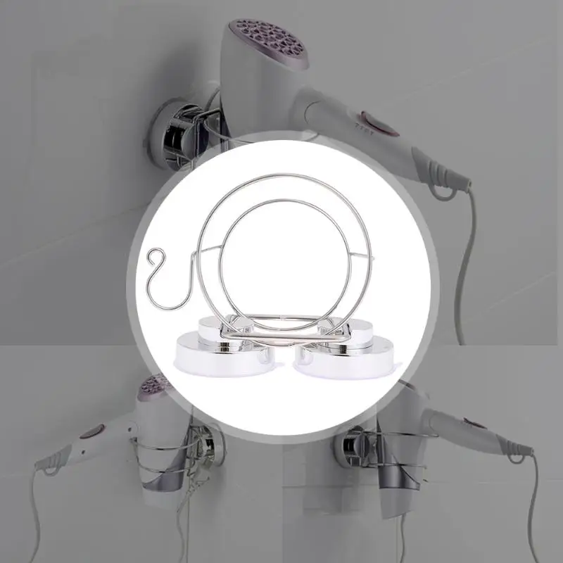  Stainless Steel Hair Dryer Holder Rack Wall Mounted Vacuum Suction Hook Stand Set Storage Holder Ba