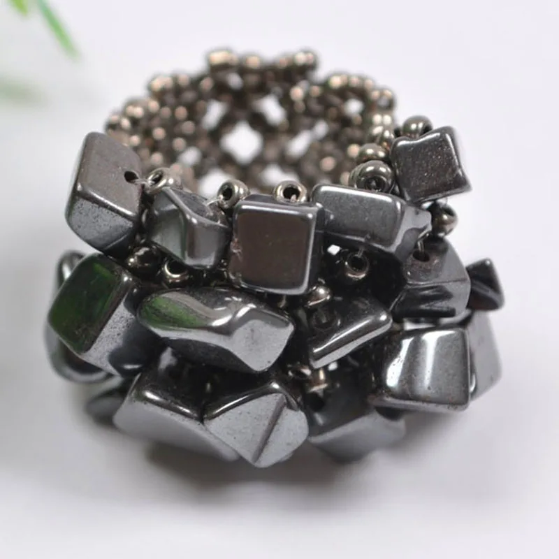Handmade Elastic Black Hematite Bead Finger Ring Stretch Size 8-9 X017 | Украшения и аксессуары