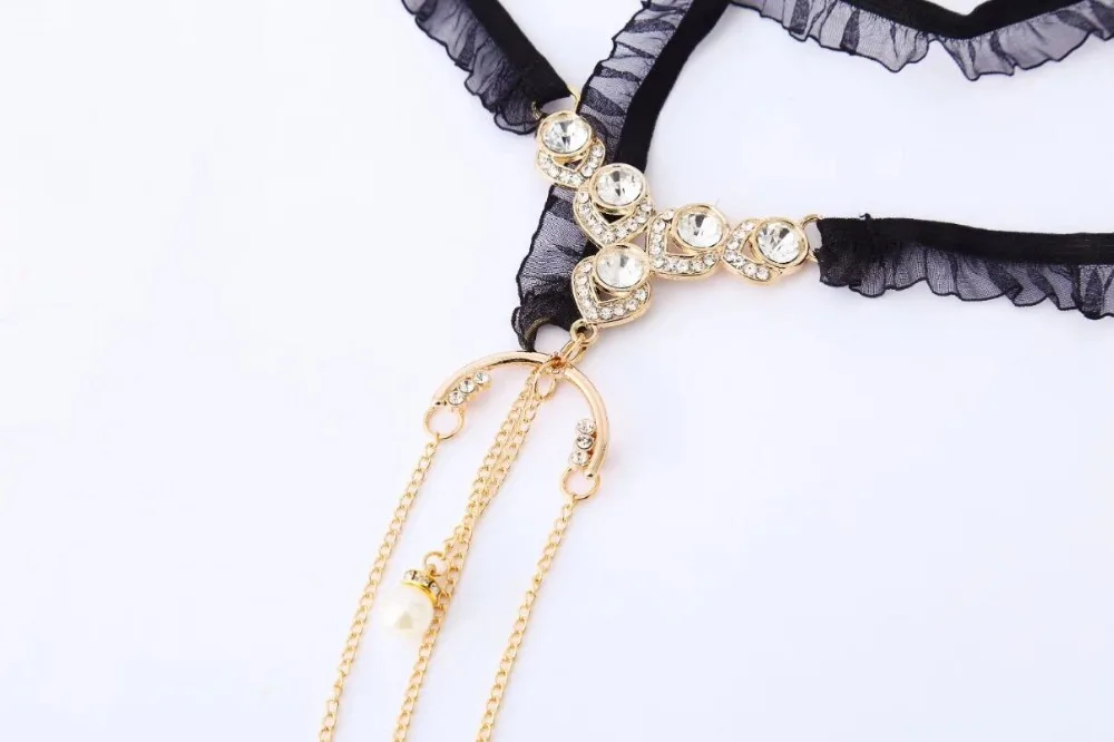 Hot Sexy Luxurious Novelty Special Exotic Rhinestone Pearls Open Crotch Crotchless G String V String Panties Brief Underwear