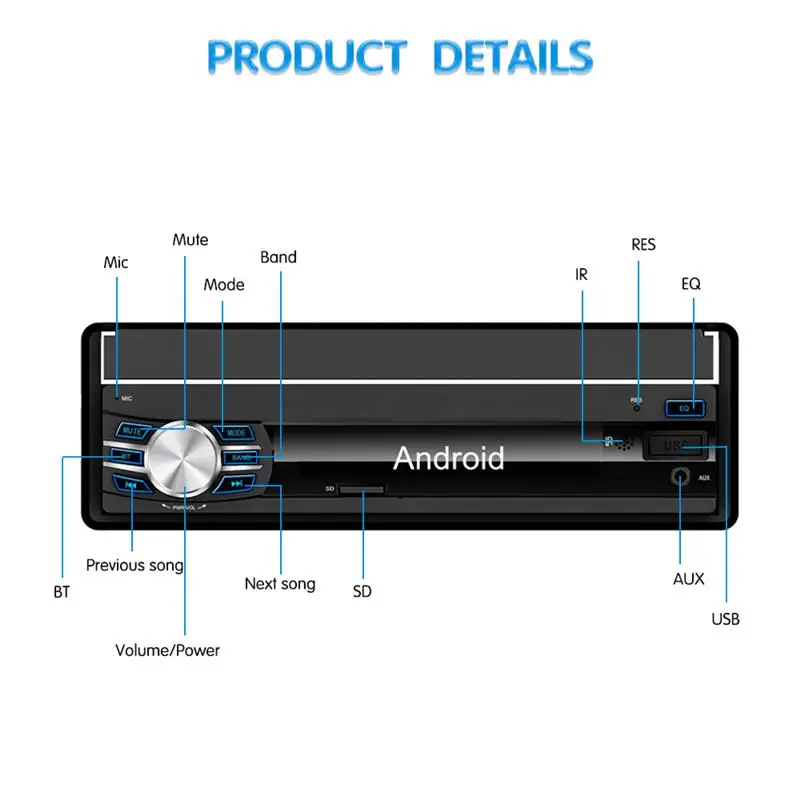 Excellent Retractable 7" 1 DIN Android 6.0 1080P Autoradio GPS Bluetooth Navigation Car Stereo Player Fully Capacitive Touch Screen 1G/16G 4