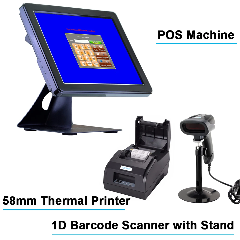 15 inch and barcode scanner and 58mm printer