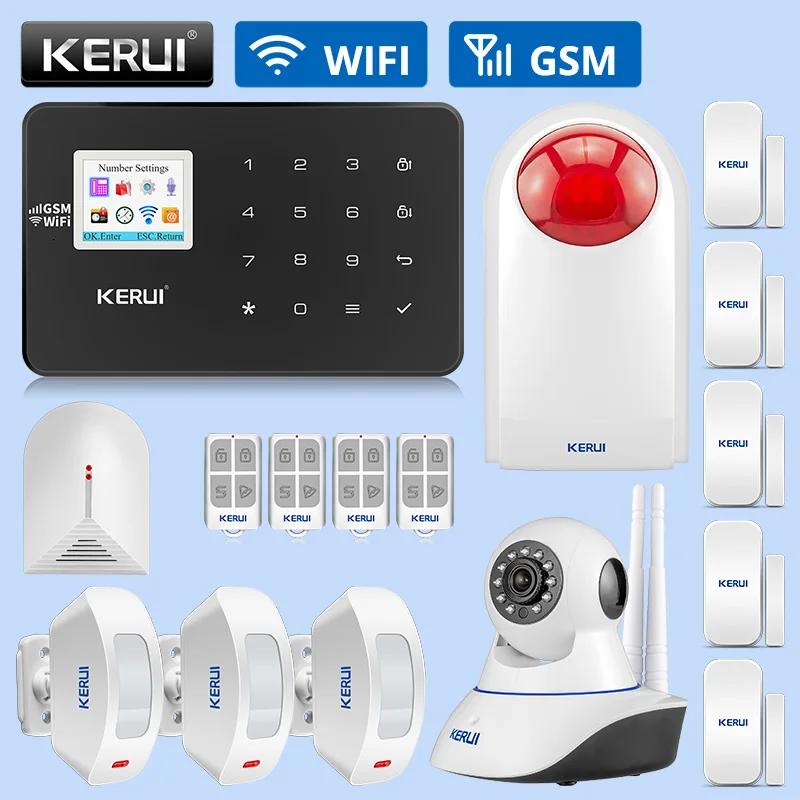 KERUI W18 Wi-Fi GSM охранная сигнализация ip-камера SMS приложение контроль домашний детектор разбития стекла датчик движения занавеса комплект