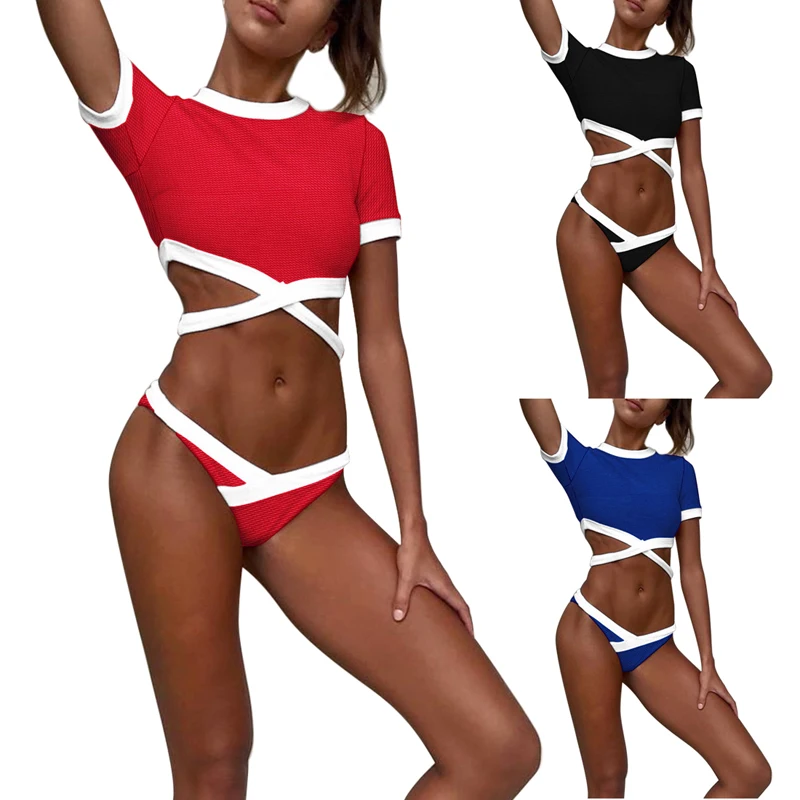 Vertvie, женская футболка, купальник,, женский спортивный купальник, для плавания, Бразильское бикини, два предмета, костюмы, стринги, купальный костюм