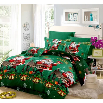 

Green Christmas Bedding Set Cartoon Santa Claus With Deer Print Duvet Cover King Queen Bed Linens Sheet Set Pillowcase 4Pcs C30