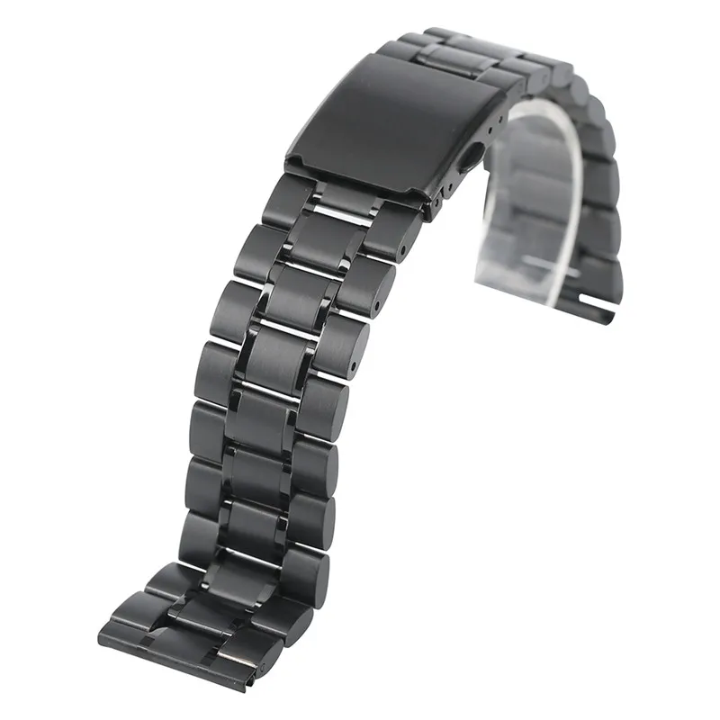 

22mm Watchband Luxury Black/Silver solid Stainless Steel Watch Strap Adjustable Bracelet Replacement+2 Spring Bars For Men Women