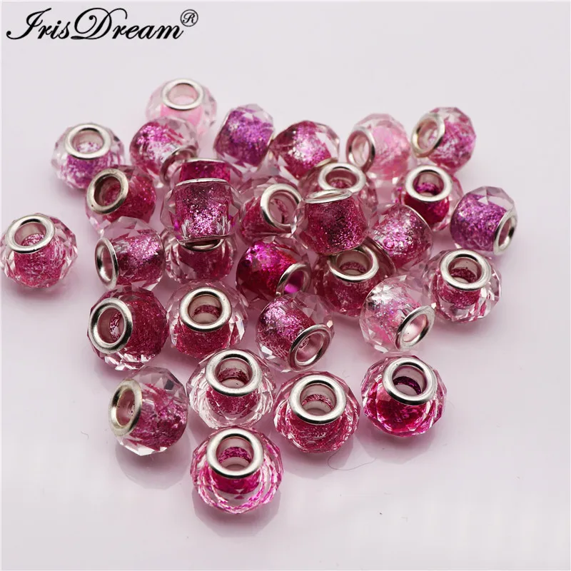 

50pcs Pack Assorted Cut Faceted Glitter Powder Murano Spacer Charms Plastic Resin Beads Fit Pandora Bracelet Bangle Diy Jewelry