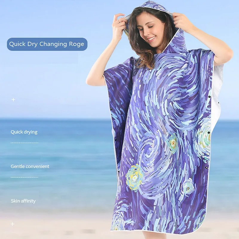 

Quick Dry Swimming Towel Microfiber Suede Hooded Towel Poncho for Beach, Surf Changing Robe Sunscreen Cloak Swimsuit Beachwear