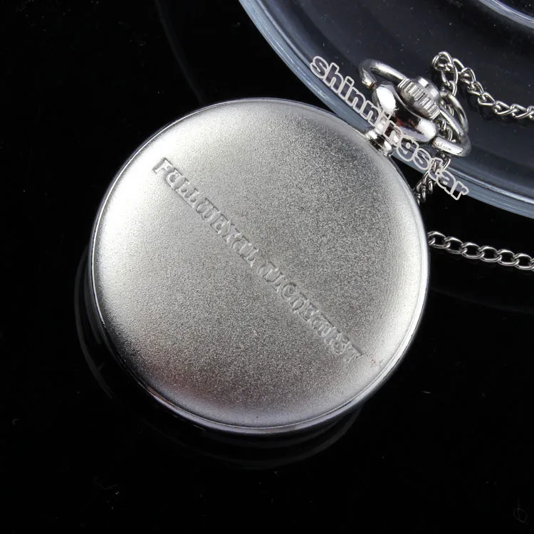 New silver tone Fullmetal Alchemist Pocket Watch Cosplay Edward Elric with chain Anime boys Gift wholesale 13