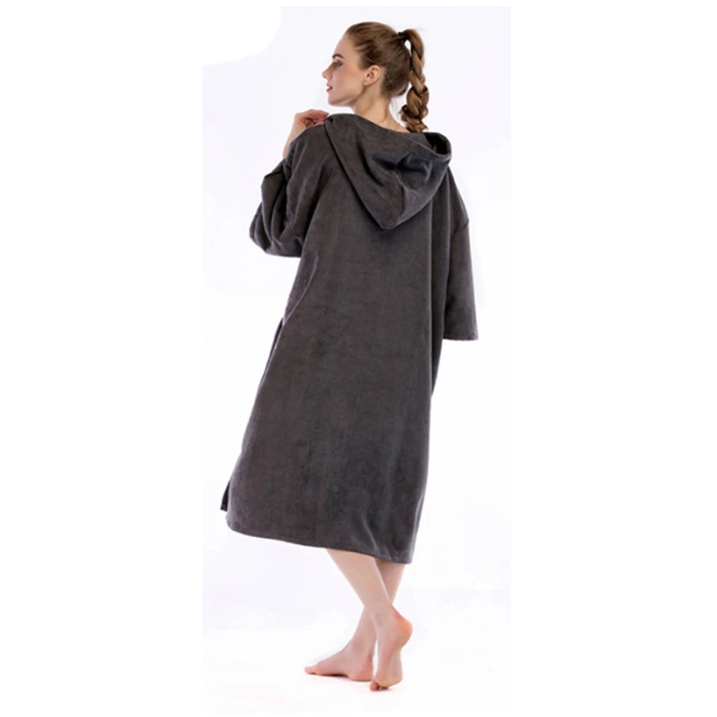 Black Surf Poncho Towel with Hood for Adult Women Men, Microfiber Beach Changing Robe for Pool Swimming Bathing Surfing Wetsuit