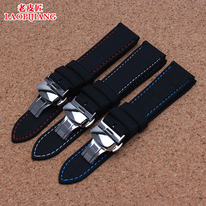 

20mm 22mm new wholesale hot watch strap black silicone rubber waterproof sports watchband bracelet for men butterfly buckle tool