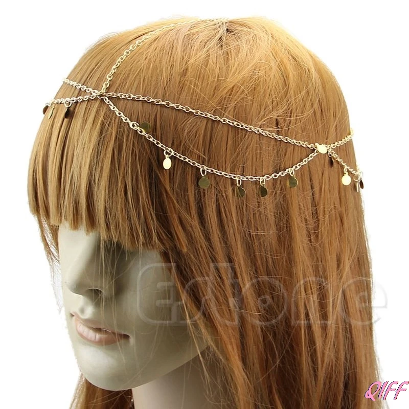Богемная мода, женская металлическая цепочка на голову, ювелирное изделие, повязка на голову, повязка на голову