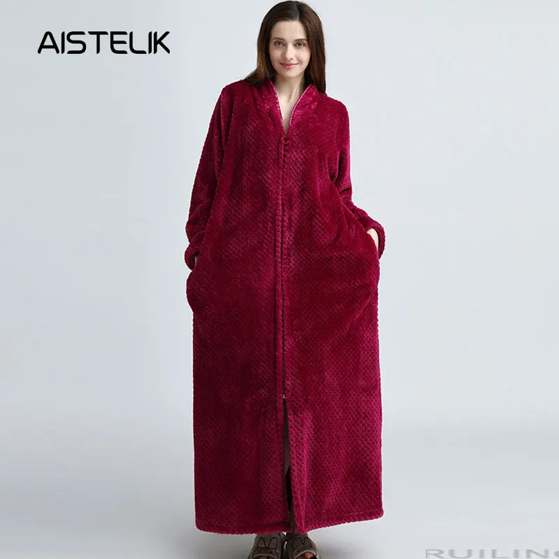 

Couple pajamas autumn and winter pajamas zipper flannel long nightdress bathrobe men and women with the same home service