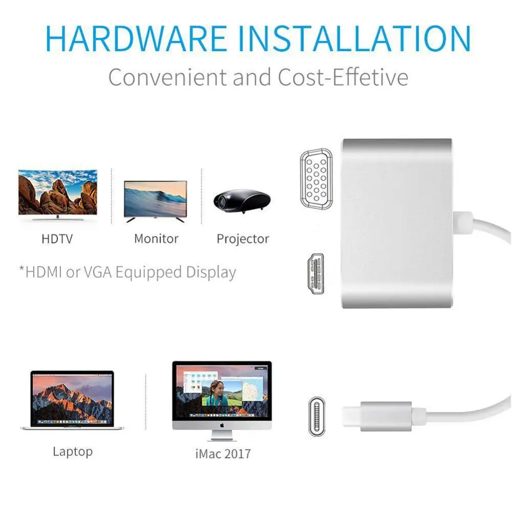 USB 3 1 Тип C в HDMI адаптер VGA 2 in1 4 K UHD двойной Экран Дисплей для ноутбука Apple Macbook|Кабели
