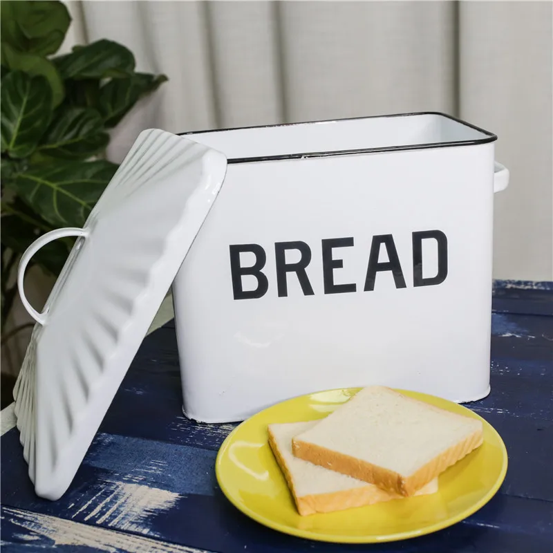 

Enamel Storage Box For Bread Food White Organizer