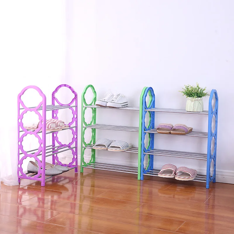 

DIY Four Layers Iron Simple Shoe Rack Multi-purpose Shoe Cabinet Books Shelf Toy Plants Storage Shelf Simple Plastic Shoe Hanger