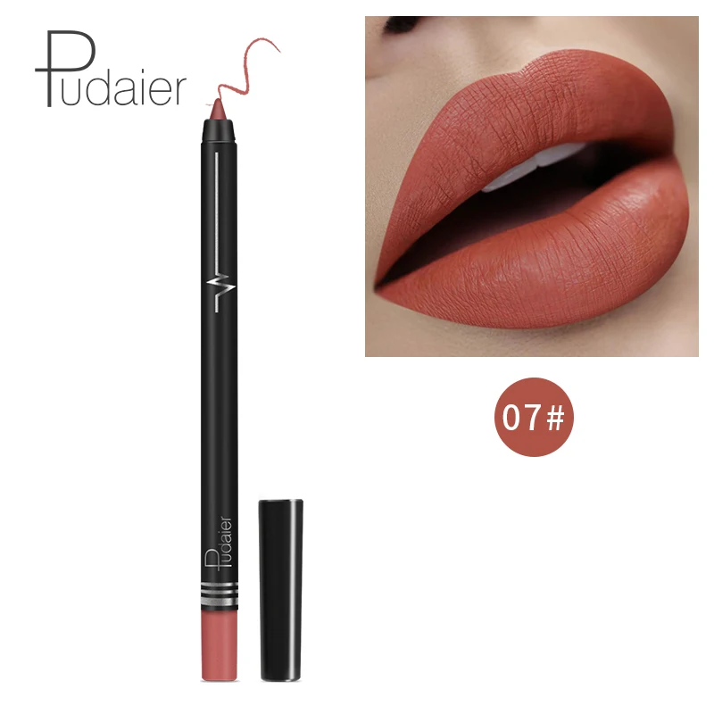 Pudaier макияж губ matte lip liner pencil waterpoof долговечный пикантные красные открытые помада ручка контур губ комплект серый, черный цвет PD013 - Цвет: 07