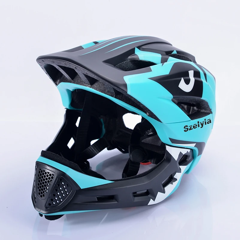 sea blue Для детей от 4 до 10 лет, полный шлем для горного велосипеда Mtb, шоссейного велосипеда, велосипедный шлем для спуска, Cascos Ciclismo, велосипедный шлем с защитой - Color: sea blue