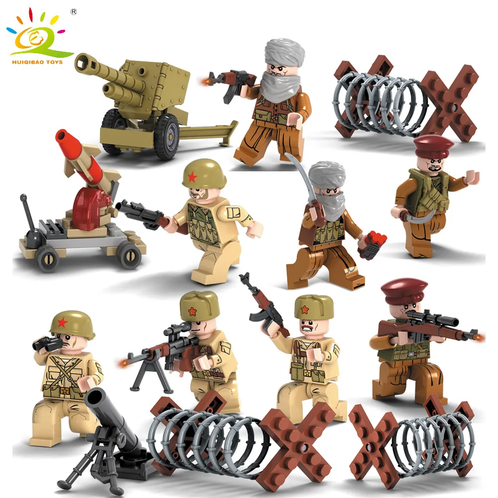 

8pcs Soviet Union CCCP Army Soldier with Weapons Building Blocks military WW2 SWAT Police Legorreta Bricks Toy for Children Boy