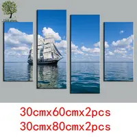4 panel Seaview Sailing White Cloud Blue Sky Large HD Picture Modern Home Wall Decor Canvas Print Oil Painting No Frame HW051