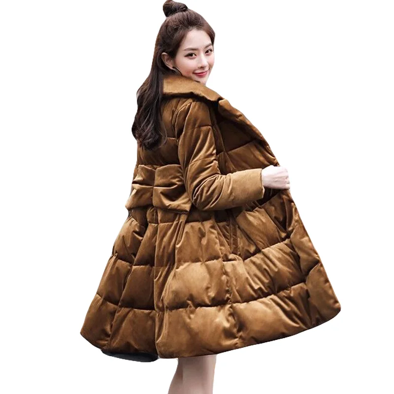 

2019 Gold Velvet Parka Women Winter Woman Coats Long Coat Female Thick Warm Parkas Down Cotton Jacket PP044