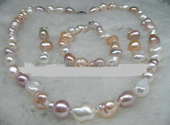 

xiuli 00355 Sets 10-12mm Baroque pearl necklace bracelet earring