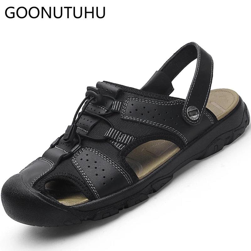 

2019 breathable sandals men summer shoes casual leather men's beach sandal big size 38-50 shoe male flat outdoor sandals for men