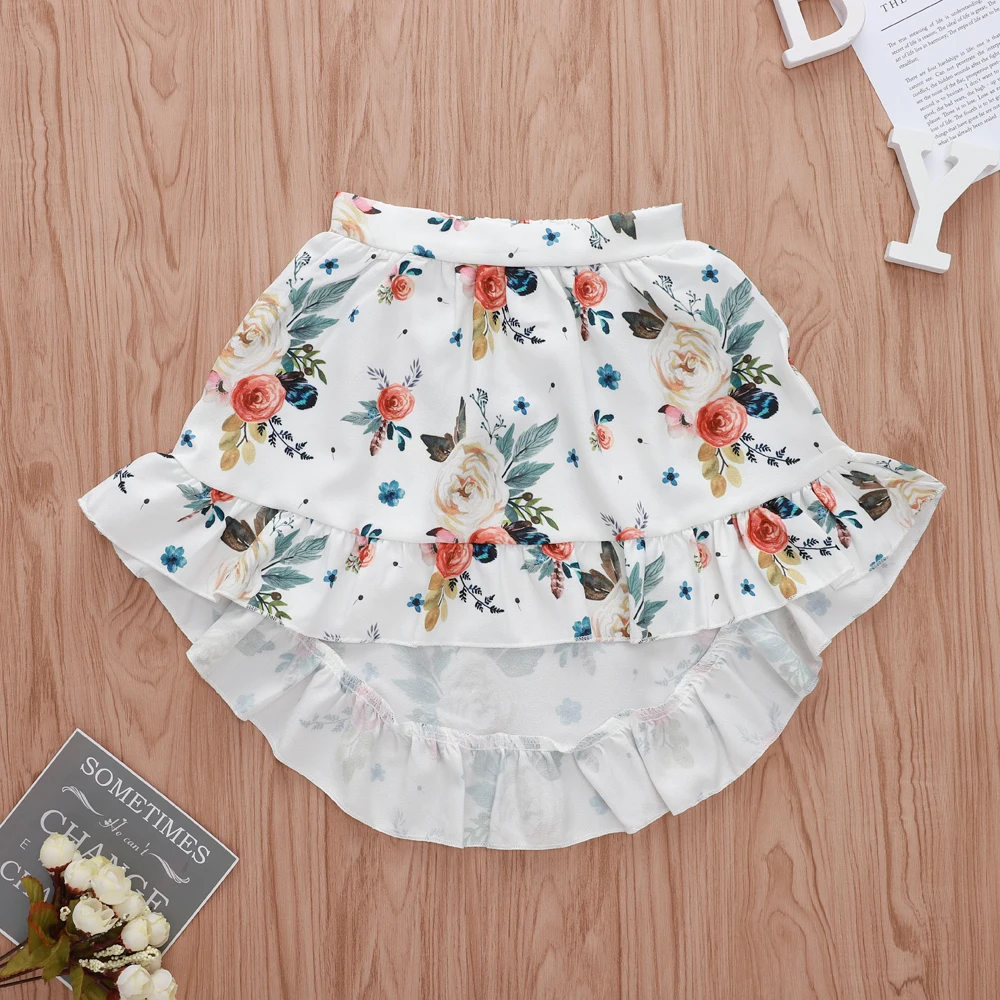 Набор детских нарядов для маленьких девочек, летние топы, футболка, майка+ юбка с цветочным рисунком, Пляжное платье