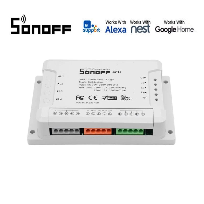 

Sonoff 4CH ITEAD 4 Channel Din Rail Mounting WiFI Switch Wireless Smart Switch for IFTTT/Alexa compatible/Google home automation