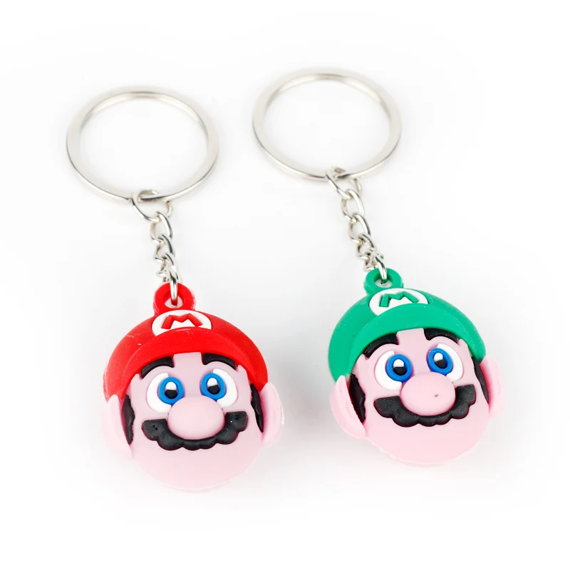 

Super mario bros Keychains Cartoon 3D PVC Mario key chain keyholder Handbag Key Ring Toy Pendant car keyfob Trinket Gift