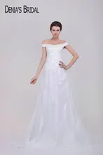 Actual Images Off the Shoulder Sleeveless A-Line Wedding Dresses Beaded Floor-Length Sweep Train Long Bridal Gowns