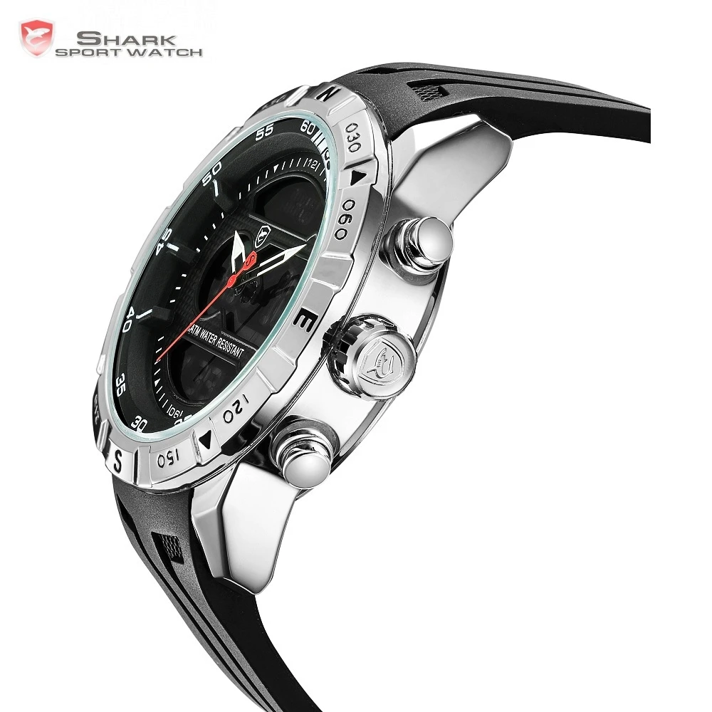 Tanie Hooktooth SHARK Sport Watch dla mężczyzn podwójny ruch Chronograph Alarm LCD męski zegar 3ATM wodoodporny czarny stoper SH596