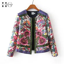 HEE GRAND/Винтажные куртки с хлопковой подкладкой, осенняя верхняя одежда, новая короткая куртка с вышитым цветочным принтом, Женские повседневные пальто WWJ936