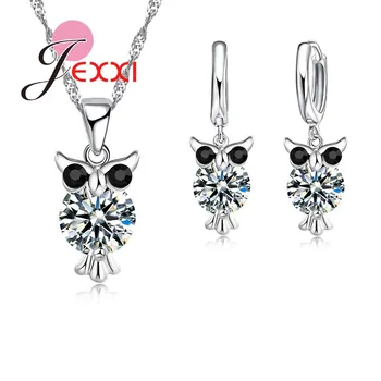 

Animal Owl Design Crystal 925 Sterling Silver Jewelry Set Pendant Necklaces Earrings Party Set For Women