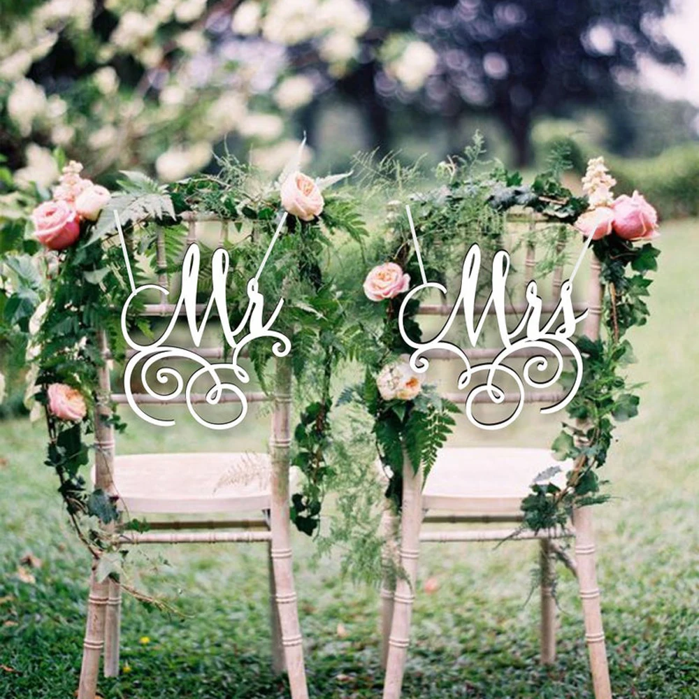 Mr And Mrs Bride And Groom Chair Sign For Wedding Rustic Wedding Wreath Party Table Decor Wedding P