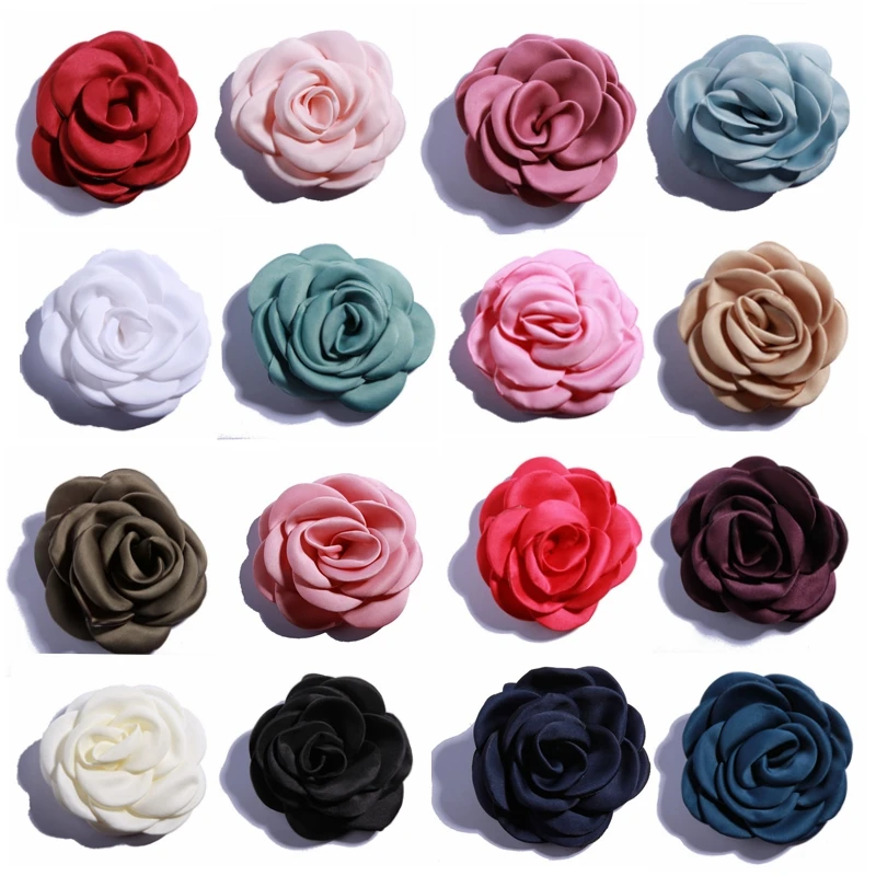 

10PCS 9.5CM Newborn Big Burned Eage Flower With Clip For Hair Accessories Rolled Rose Satin Fabric Flowers For Apparel Headwear