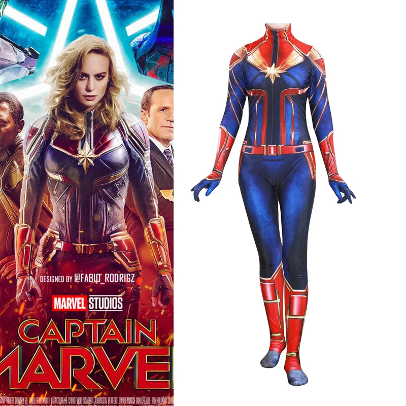 

Captain Marvel Cosplay Tights Costume Carol Danvers Spandex Jumpsuit Lycra Full Body Bodysuit Halloween