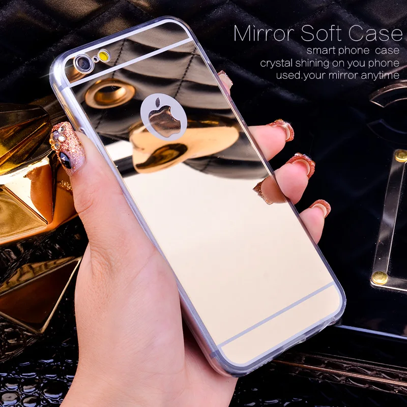 Rose Gold Luxury Bling Mirror Case For Iphone 6 6S Plus 5 5 Clear TPU Edge