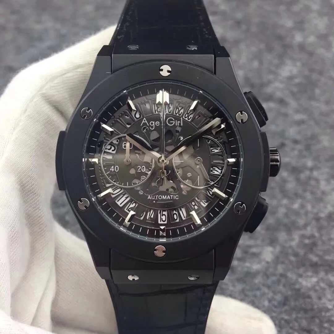 

Luxury Brand New Men StopWatch Quartz Chronograph Watch Full Black Stainless Steel Blue Rubber Leather Unico Date Watches AAA+