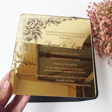 Sample order for 7*7inch flower elements square shape golden mirror acrylic laser cut wedding invitation card