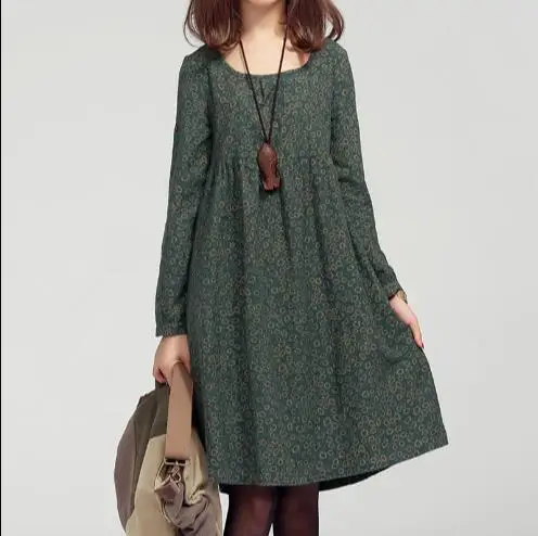 

2018 Spring And Autumn Women Cotton Dress Plus Size Long Sleeve Loose Lolita Mori Girls Knee-Length Dress Vestidos E92