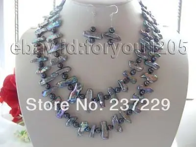 

Wholesale price Fast shipping + a Natural Black Biwa Pearl Necklace Earrings Set hot
