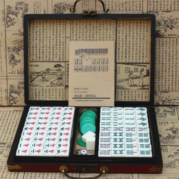 

New Chinese Retro Mahjong Games with English Instruction Four Winds Board Game Mah-Jong Leather box packaging majiang