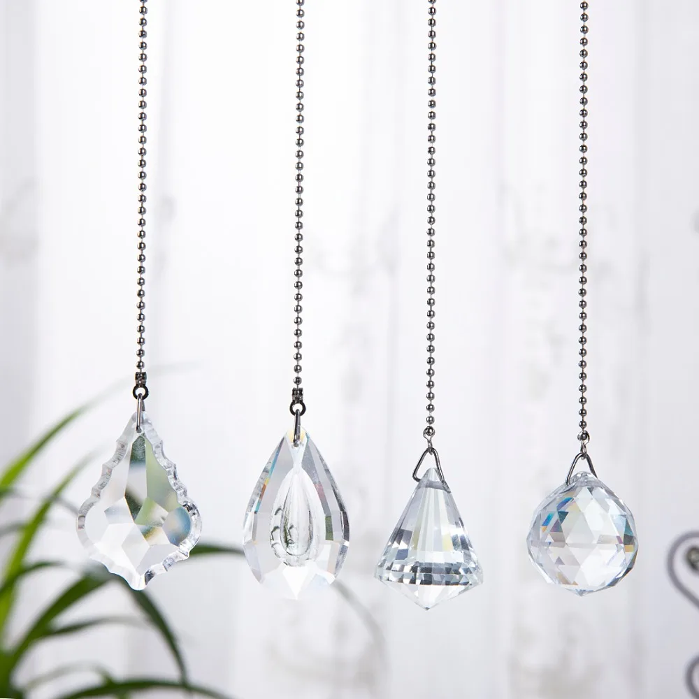 

H&D 4Pcs Crystal Prisms Charm Pendant Ceiling Fan Pull Chain Extender with Ball Chain Connector Home Wedding Decor