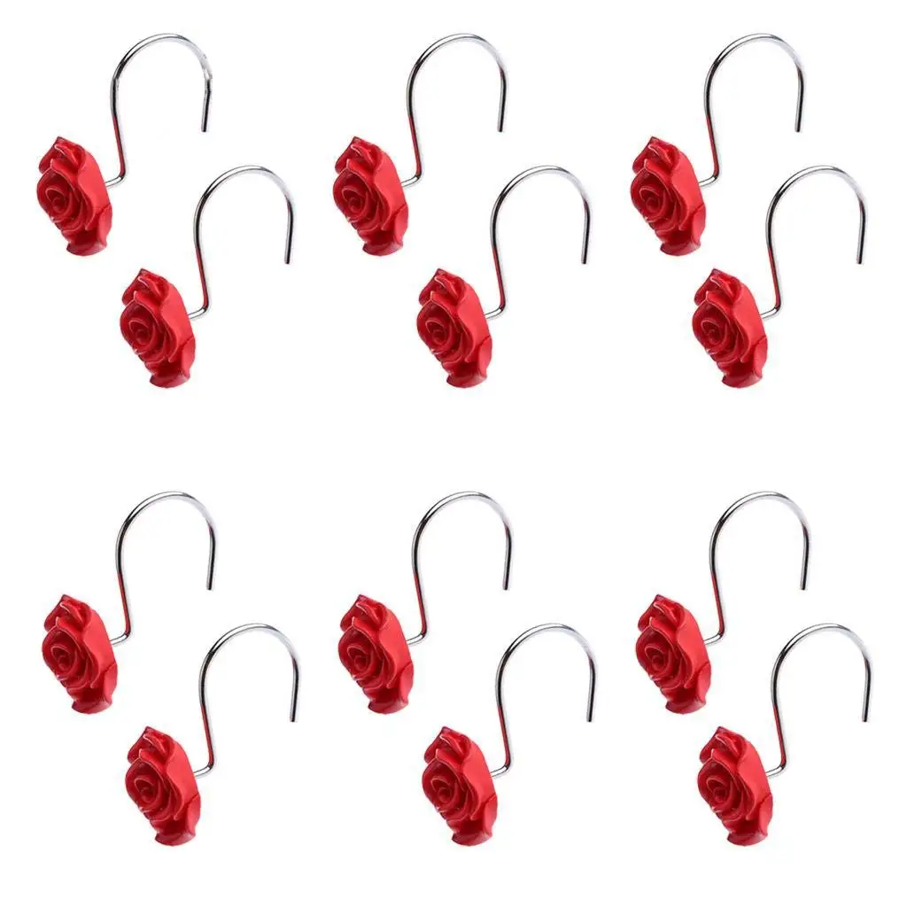 

Shower Curtain Hooks 12 Pcs Rose Anti Rust Decorative Shower Curtain Rings Hooks for Bathroom Bedroom Decor