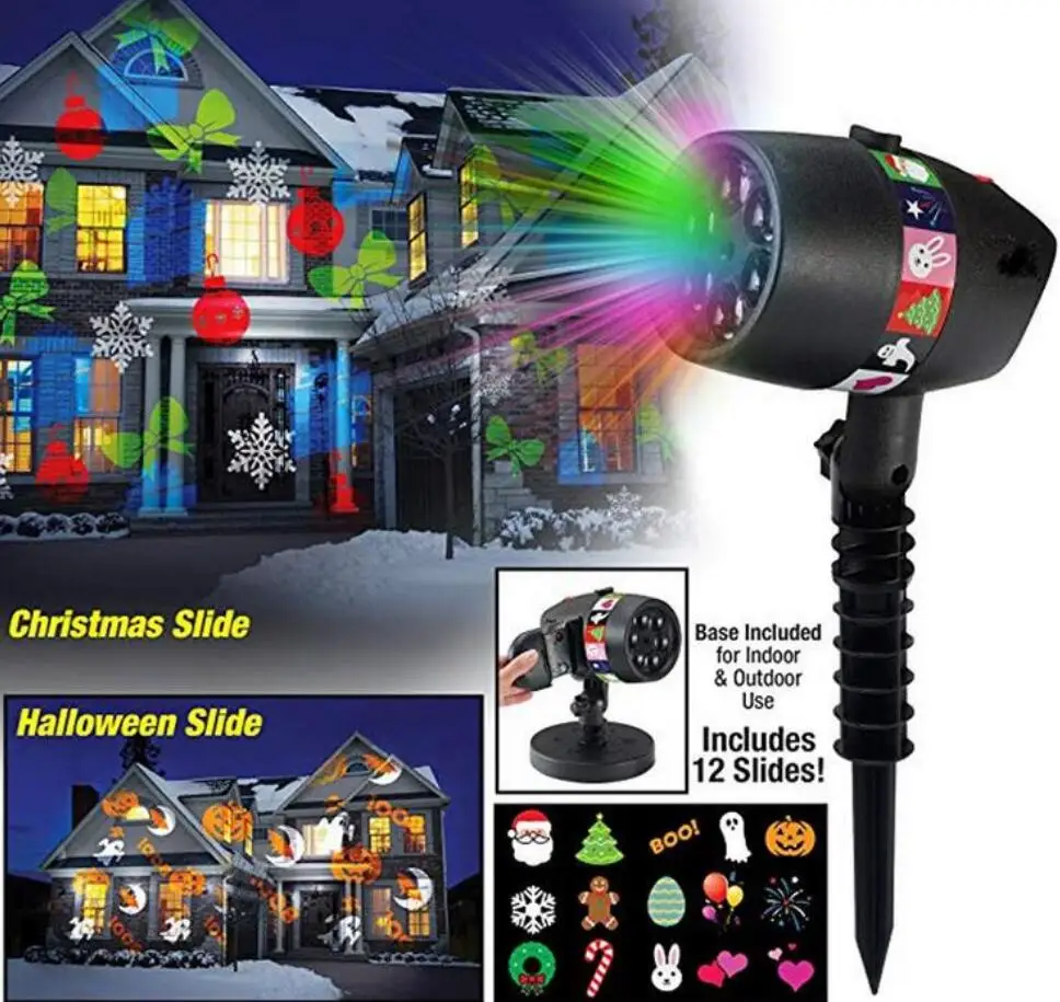 

Slide Show Shower with 12 Full Color Slides for Laser Night Projector Christmas Star Halloween Seasonal Gift for Dropshipping
