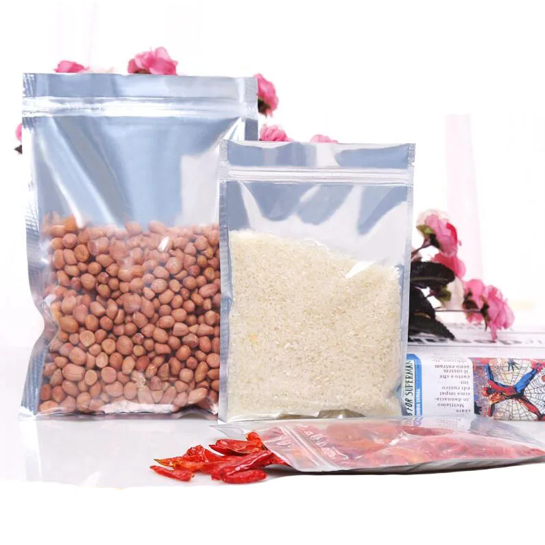 100 pcs Clear Front Aluminium foil Zip Lock Bag ,Silver Metallic aluminum Resealable Plastic Pouch for Food Baking Storage 