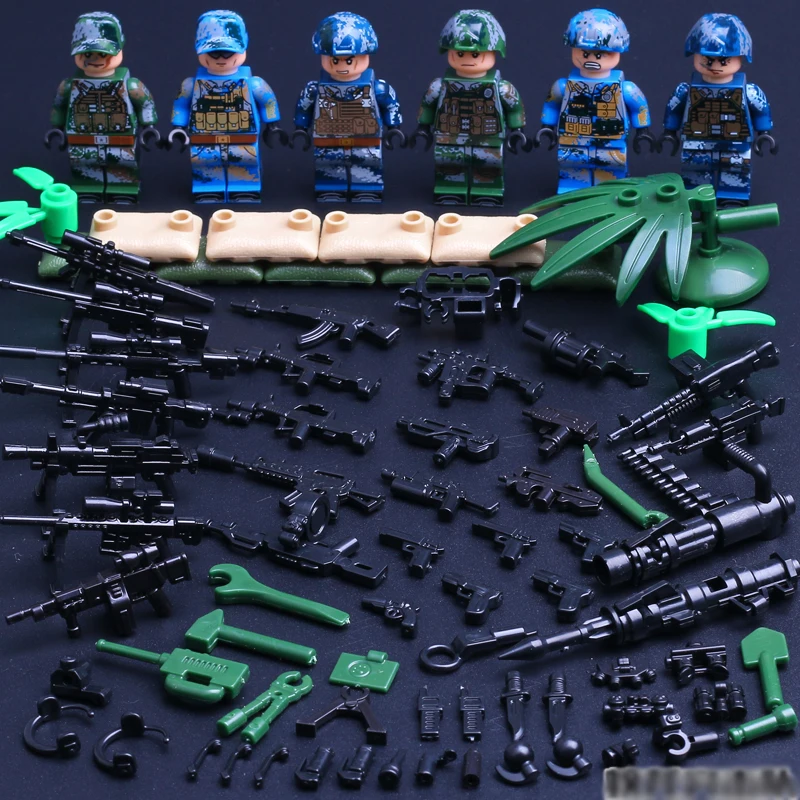 

6PCS LegoINGlys Military Police SWAT Team Army Soldiers Weapons WW2 Building Blocks Toys for children gift
